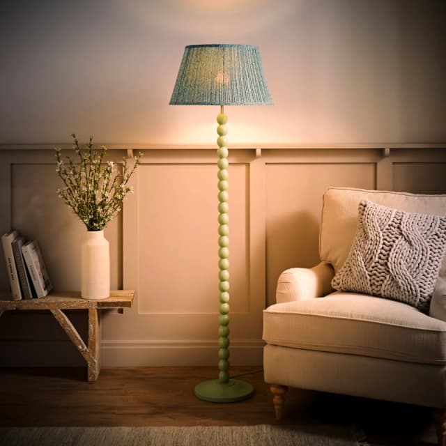 ValueLights ValueLights Bobbin Bobbles Floor Lamp with Leaf Pleated Taper Lamp Shade and Bulb in Pale Green Pale Green One Size Unisex 5059406069055