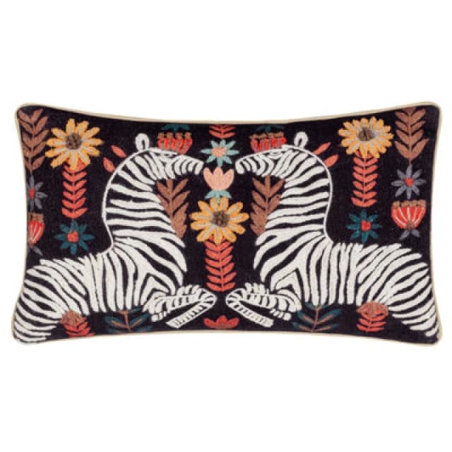 Wylder Wylder Mirrored Zebra Embroidered Polyester Filled Cushion Multi