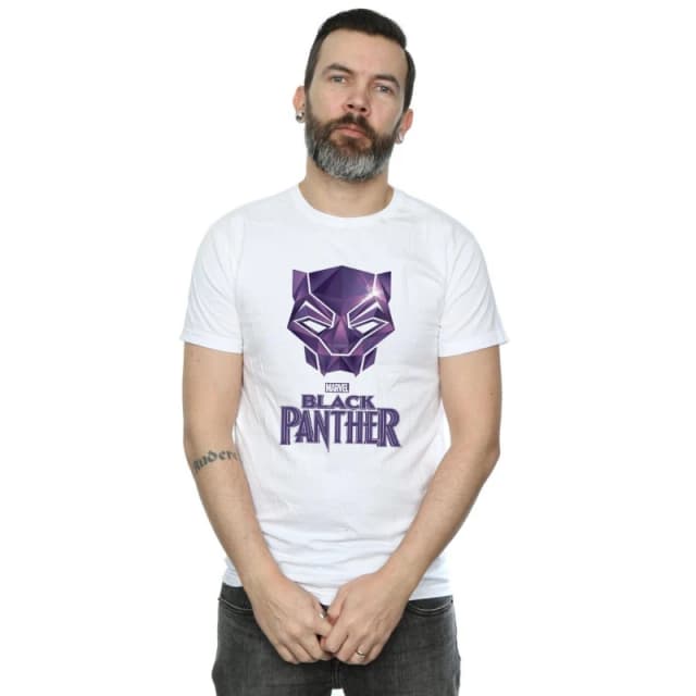 Marvel Marvel Men Black Panther Mask Logo T-Shirt in White Size: Small White S Male 5057972620878
