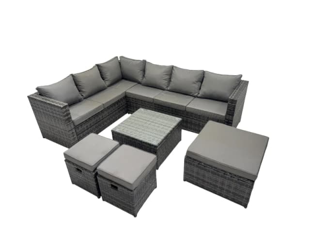 Fimous Patio Furniture Sets with Corner Sofa Square Coffee Table 3 Footstools in Dark Grey Dark Grey Unisex