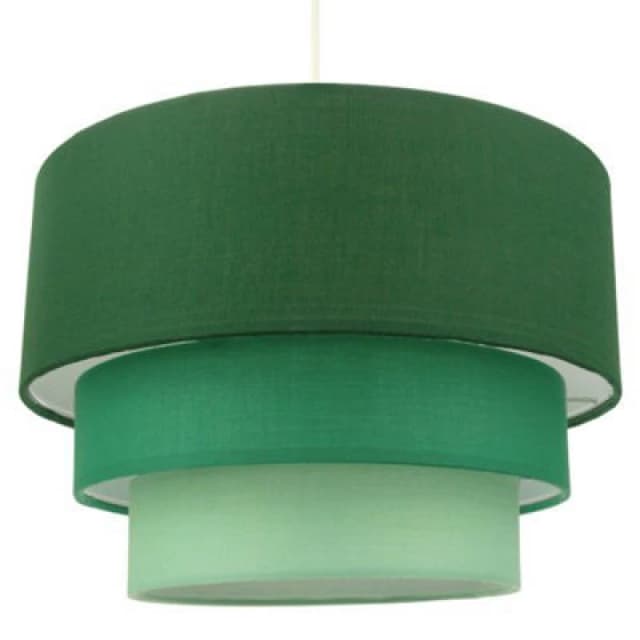 Happy Homewares Contemporary Round Triple Tier Forest Green Cotton Fabric Pendant Light Shade