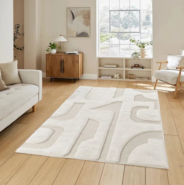 Freya Living Room Area Rug Contemporary 3D Embossed Modern Boho Design - Cream 200Cm X 290Cm