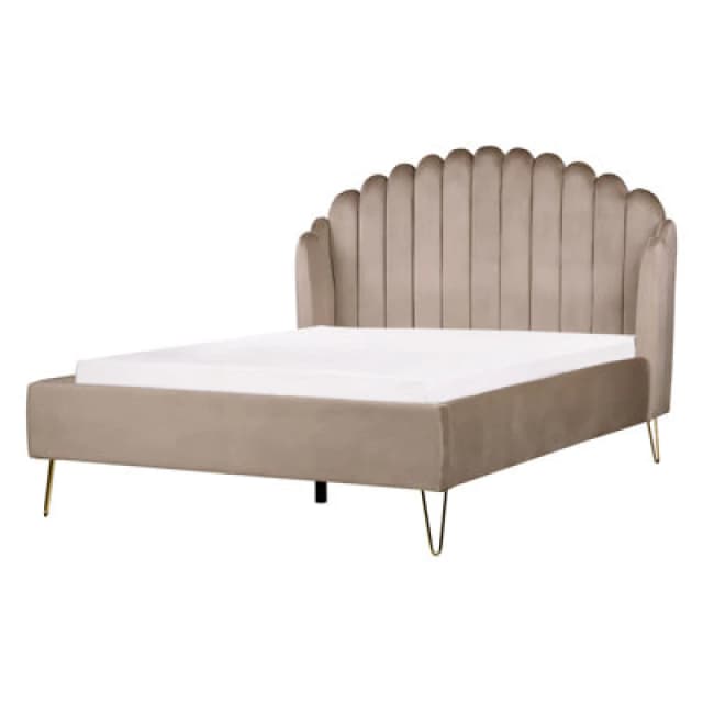 Beliani Bed Velvet Ambillou 140 X 200 Cm (Eu Double) Taupe