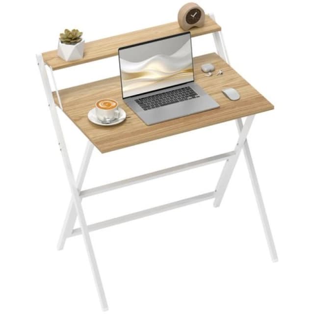 HOMCOM HOMCOM Small Folding Desk w/ Monitor Shelf 81.5cm Foldable Computer Desk in Natural Size: Large Natural Large Unisex 5063603481329