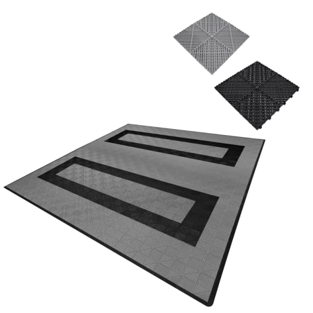 Monstershop Vented Garage Floor Tiles Grey (x165), Black (x60) with Edges (x60) Grey