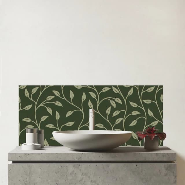 Warren Reed - Designer Green Shrub With Leaves Glass Bathroom Splashback Green Unisex