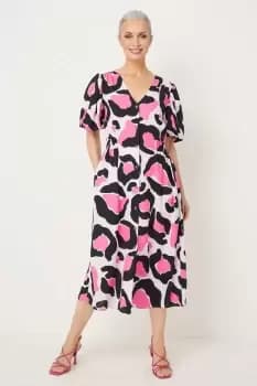 Pink Graphic Animal Button Down Midi Dress