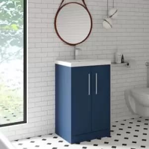 Juno Floor Standing 2-Door Vanity Unit with Basin 3 500mm Wide - Electric Blue - Hudson Reed