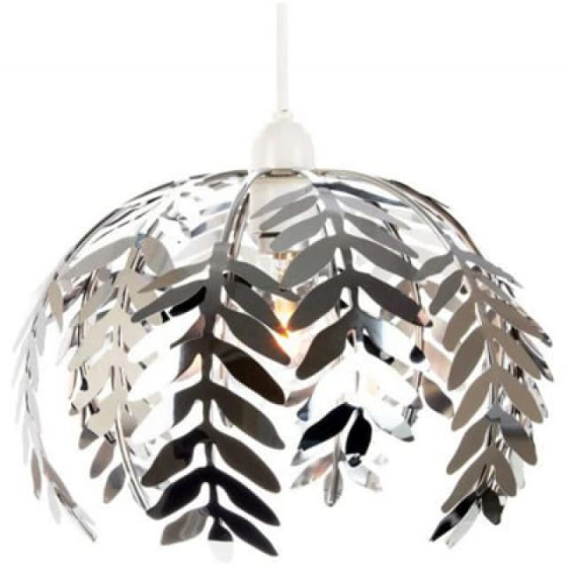 Happy Homewares Traditional Fern Leaf Design Ceiling Pendant Light Shade In Silver Chrome Finish