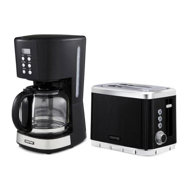 Geepas 1.5L Filter Coffee Machine & 2 Slice Toaster 900W Breakfast Set in Black Unisex