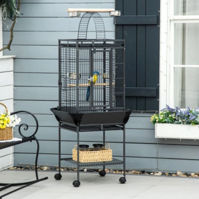 Pawhut Steel Bird Cage,large Budgie Cage For Cockatiels And Parakeets
