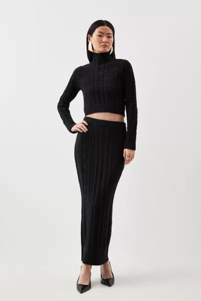 Cable Knit Midi Skirt