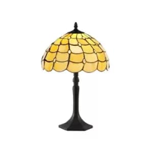 Luminosa Lighting - 1 Light Octagonal Table Lamp E27 With 30cm Tiffany Shade, Beige, Clear Crystal, Aged Antique Brass