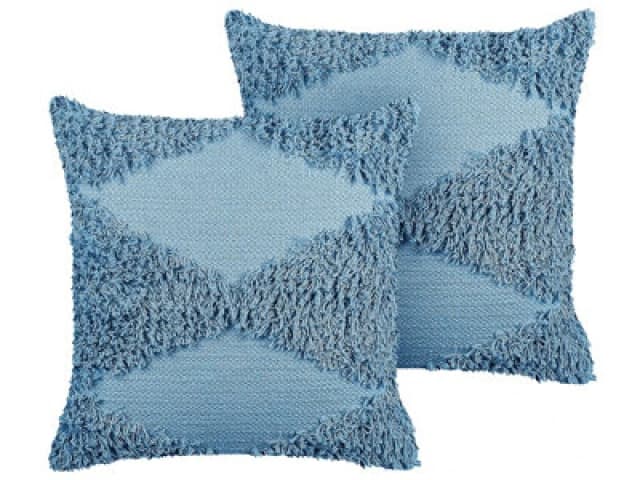 Beliani Set Of 2 Decorative Cushions Rhoeo Cotton 45 X 45cm Blue