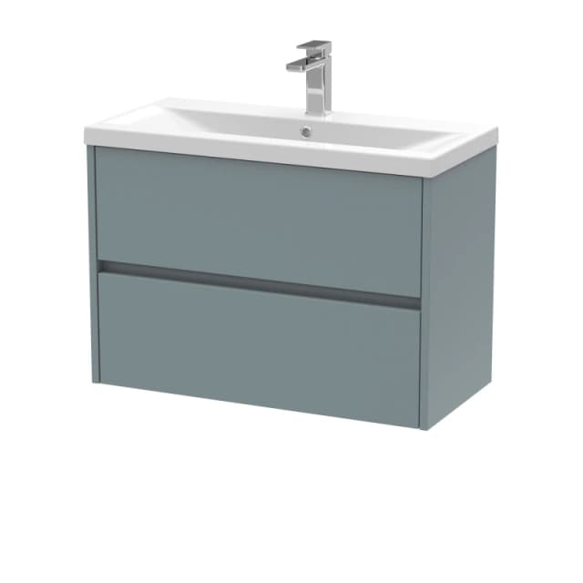 Balterley Square Wall Hung 2 Drawer Vanity Unit & Basin, 800mm Matt Coastal Grey Grey unisex