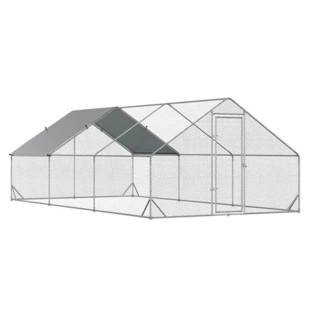PawHut Walk In Chicken Run w/ Cover 6 x 3 x 2m, Silver D51-277V02