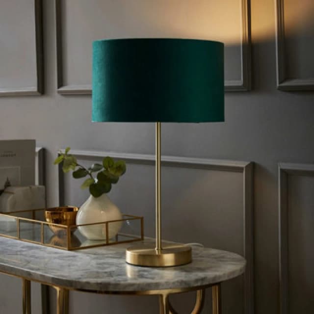 ValueLights ValueLights Charlie Gold Stem Table Lamp Light with Velvet Shade in Bottle Green Size: 10" Bottle Green 10" Unisex 505940603