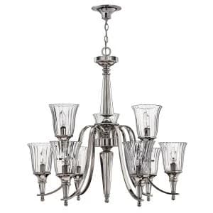 9 Light Multi Arm Chandelier Sterling Finish, E14