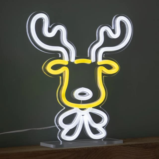 25cm Light up Christmas Reindeer Face Table Top Neon Sign