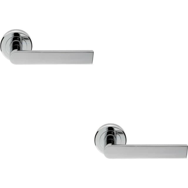 Loops 2x PAIR Flat Rectangular Bar Handle on Round Rose Concealed Fix Polished Chrome Multi