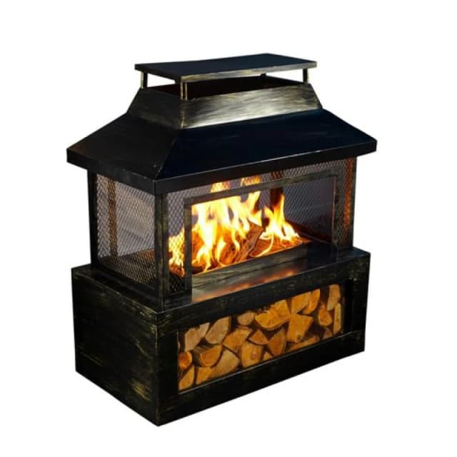 Neo Neo Black Outdoor Fire Pit Log Burner With Mesh Surround and Storage