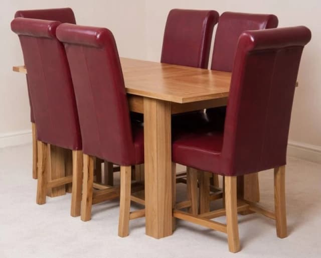 Thats Furniture Hampton 120-160cm Oak Extending Dining Table + 6 Washington Leather Chairs in Red Red Unisex