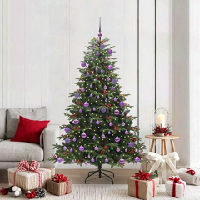 vidaXL Artificial Christmas Tree with LED Strip Lights, Lilac Balls Green 180 cm, Green 3395556