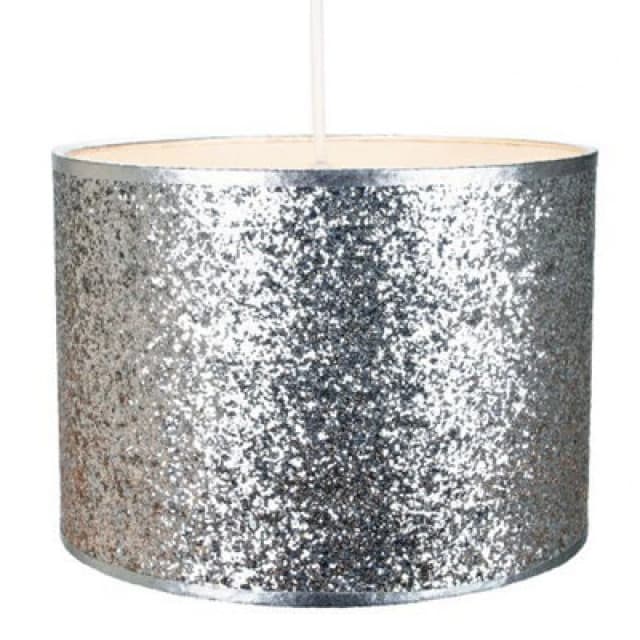 Happy Homewares Modern And Designer Bright Silver Glitter Fabric Pendant/lamp Shade 25Cm Wide