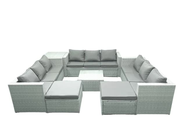 Fimous Rattan Garden Outdoor Furniture Set 11 Seater Rattan Garden Sofa Set with 2 Big Footstools Side Table Light Grey Mixed Light Grey