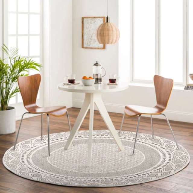 Livabliss Round Scandi Geometric Grey Ambre Area Rug 160 X 160 Cm - Easy Care, Non Shedding, Ideal For Living Room & Bedroom