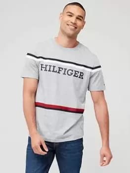 Tommy Hilfiger Global Stripe Monotype Tee, Grey, Size L, Men