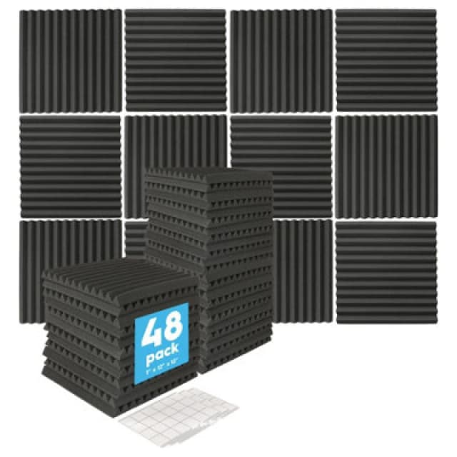 Harbour Housewares 48X Acoustic Panels - 2.5 X 30 X 30Cm (1" X 12" X 12") - Noise Dampening Studio Foam Tile Soundproofing Pad