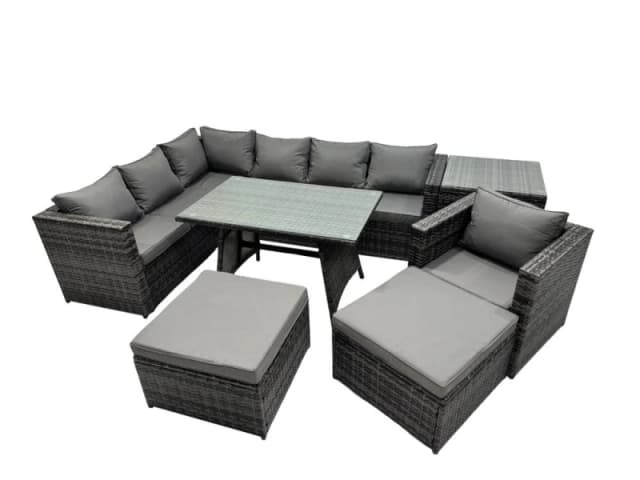 Fimous 9-seater Outdoor Rattan Sofa Set with with Chair Side Table Big Stools in Dark Grey Dark Grey Unisex