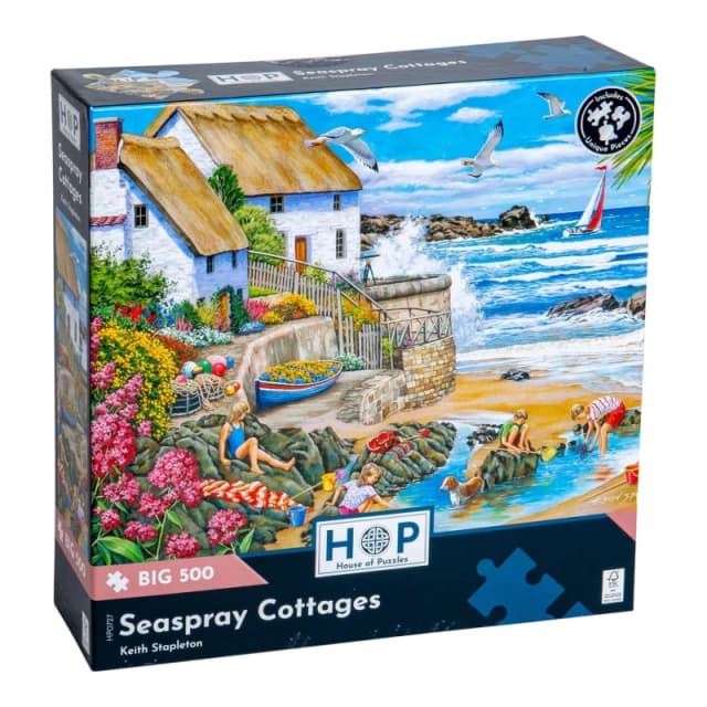 The House Of Puzzles Seaspray Cottages BIG 500 Piece Jigsaw Puzzle Multicolor Unisex 500 Piece