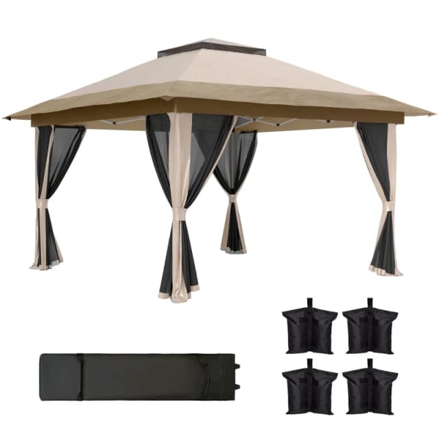 Outsunny 3.6 x 3.6m Pop Up Gazebo with Netting and Wheeled Bag - Beige TJ Hughes Dark Grey 5063603215863