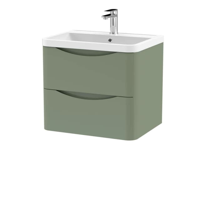 Balterley Wall Hung 2 Drawer Bathroom Vanity Unit & Basin, Satin Green, 550mm in Green Green Unisex