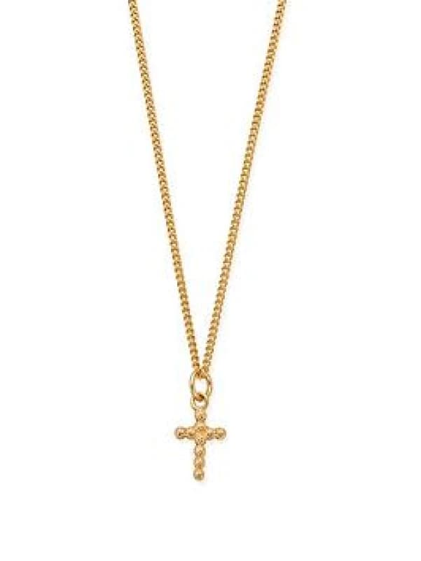 Mens Gold Curb Chain Cross Necklace GNCC13337M