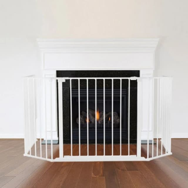 Safetots Multi Panel Fire Surround, 88Cm Deep X 104Cm Wide, White, 70Cm Tall, Child And Pet Safety, Baby And Toddler Fire Guard