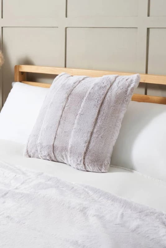 BHS Faux Fur Stripe Cushion in Natural Natural Unisex