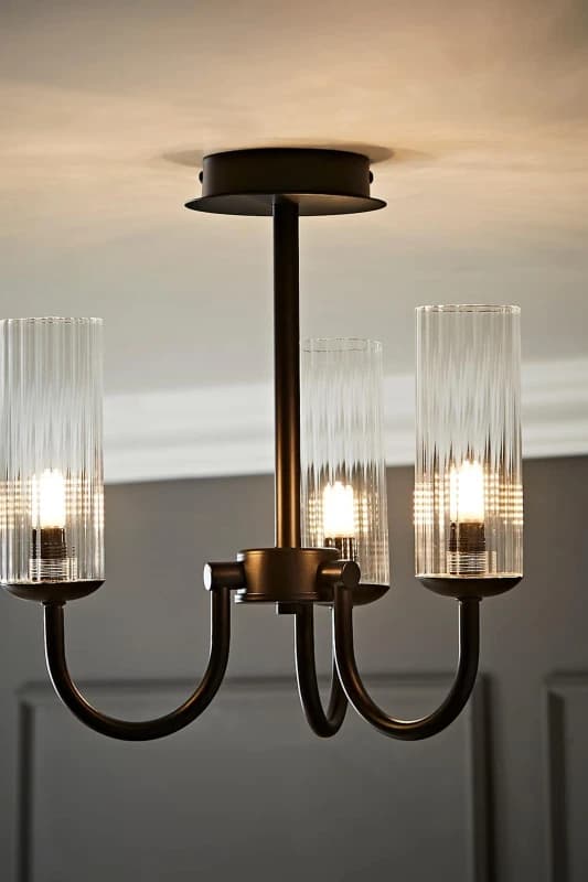 ValueLights ValueLights Canya 3 Way Ribbed Glass Chandelier Style Ceiling Light with Bulbs in Black One Size Unisex 5059406070938