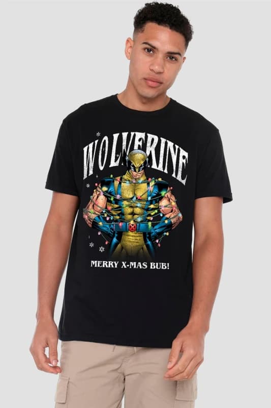 Marvel Marvel Wolverine Merry Xmas Bub T-Shirt, Black Size: Medium Black M Unisex 0199756712302