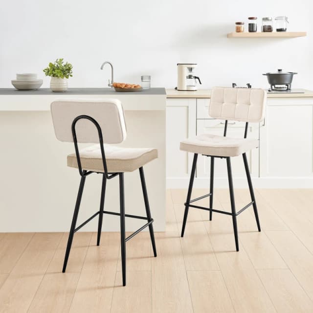 FurnitureboxUK FurnitureboxUK Braxton 2x Cream Boucle Fabric Black Leg Bar Chair Cream One Size Unisex 5056657188580