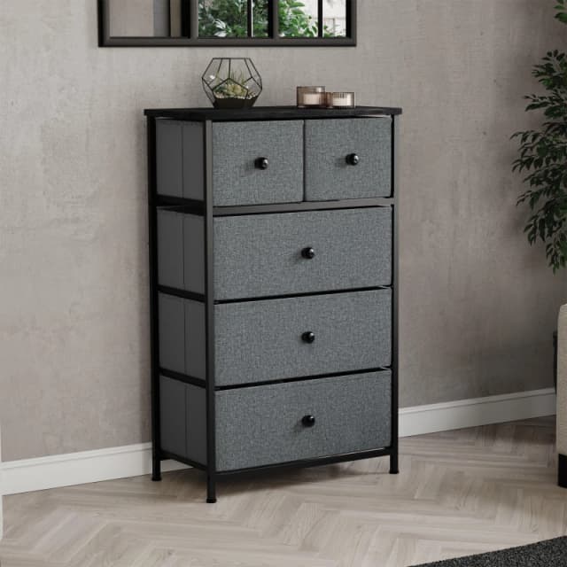 Lassic Chorley 5 Drawer Fabric Storage Chest UKFR Grey & Black unisex 5 Drawer
