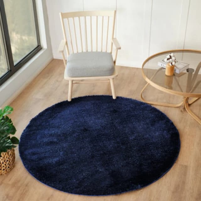 Livabliss Round Shaggy Solid Color Plush Pile Cobalt Claire Area Rug 120 X 120 Cm - Easy Care, Non Shedding, Ideal For Living Room & Bedroom