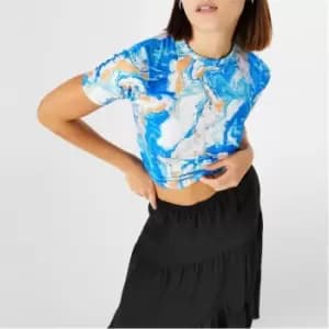 I Saw It First Marble Print Cropped T Shirt - Blue