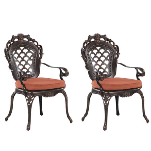 Beliani Set Of 2 Garden Chairs With Cushions Lizzano Metal Dark Brown