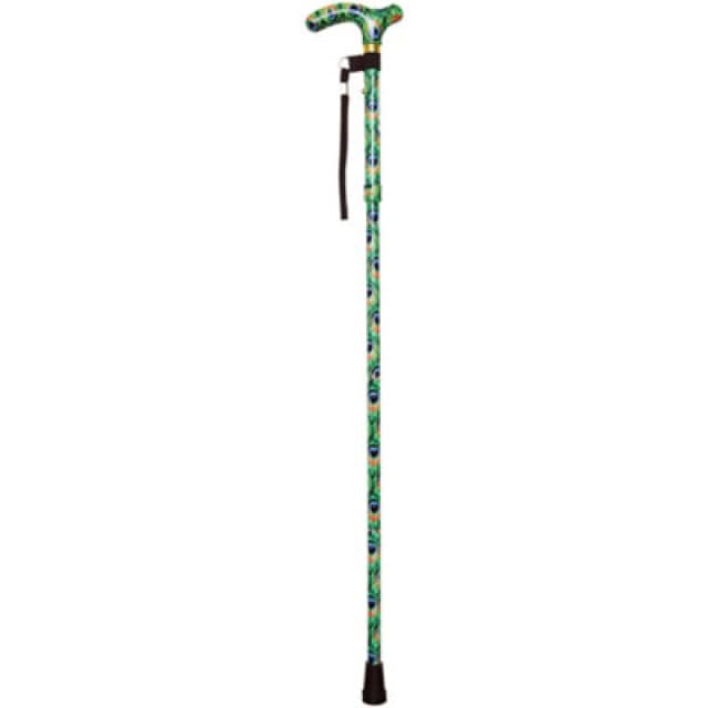 Loops Deluxe Ambidextrous Foldable Walking Cane - 5 Height Settings - Peacock Design Multi