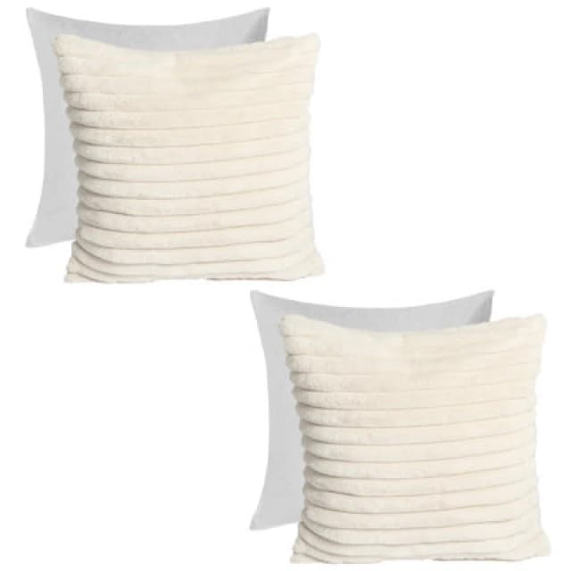 OHS OHS 2 x Faux Fur Thick Rib Filled Cushion Covers in Natural Size: 45cm x 45cm Natural 45cm x 45cm Unisex 5027434212354