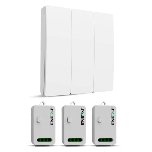 ENER-J 3 Gang Wireless Kinetic Switch (white body) + 3 x 500W RF receiver in White White Unisex