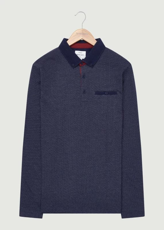 Peter Werth Mens Elliston LS Polo Shirt in Navy Size: Medium Navy Male M